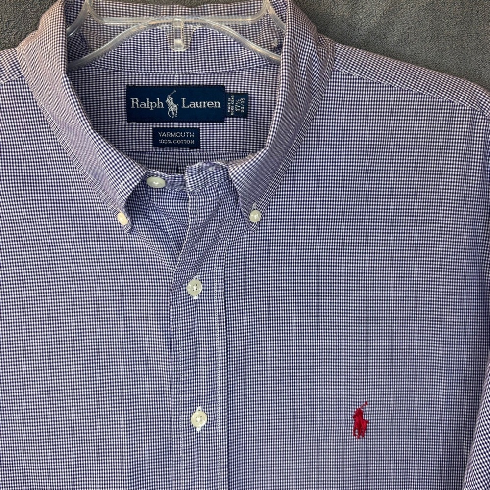 Vintage Ralph Lauren 17.5~34/35 Yarmouth Fit Gingham Button Down Shirt